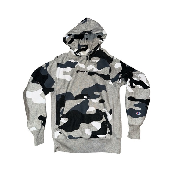 Champion Hoodie Mens M Camo Reverse Weave Embroidered Spell Out Pullover Y2K - Picture 1 of 7